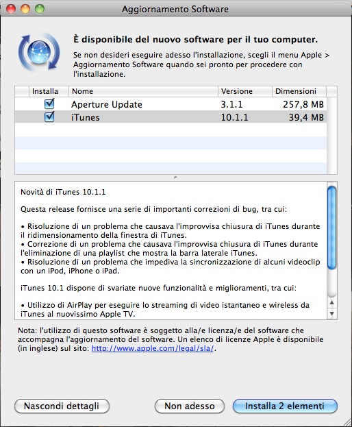 nuova versione di itunes 10.1